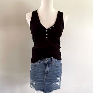 Michael Stars Ultra Ribbed Luna Henley Tank — Black